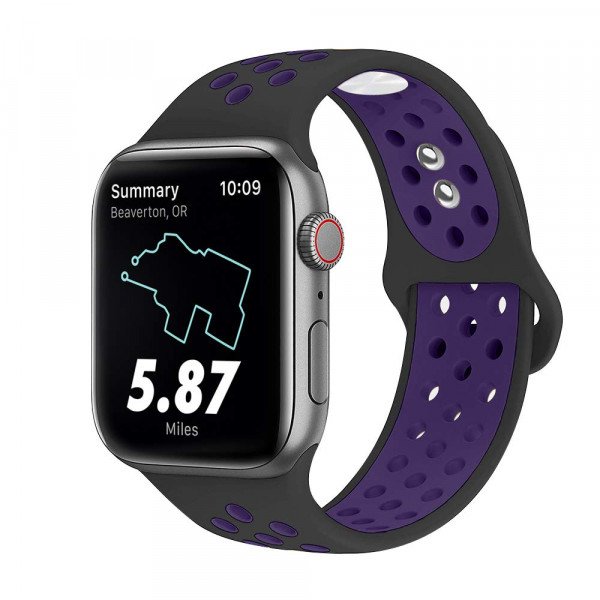 Wholesale Breathable Sport Strap Wristband Replacement for Apple Watch Series Ultra/8/7/6/5/4/3/2/1/SE - 49MM/45MM/44MM/42MM (Black Purple)